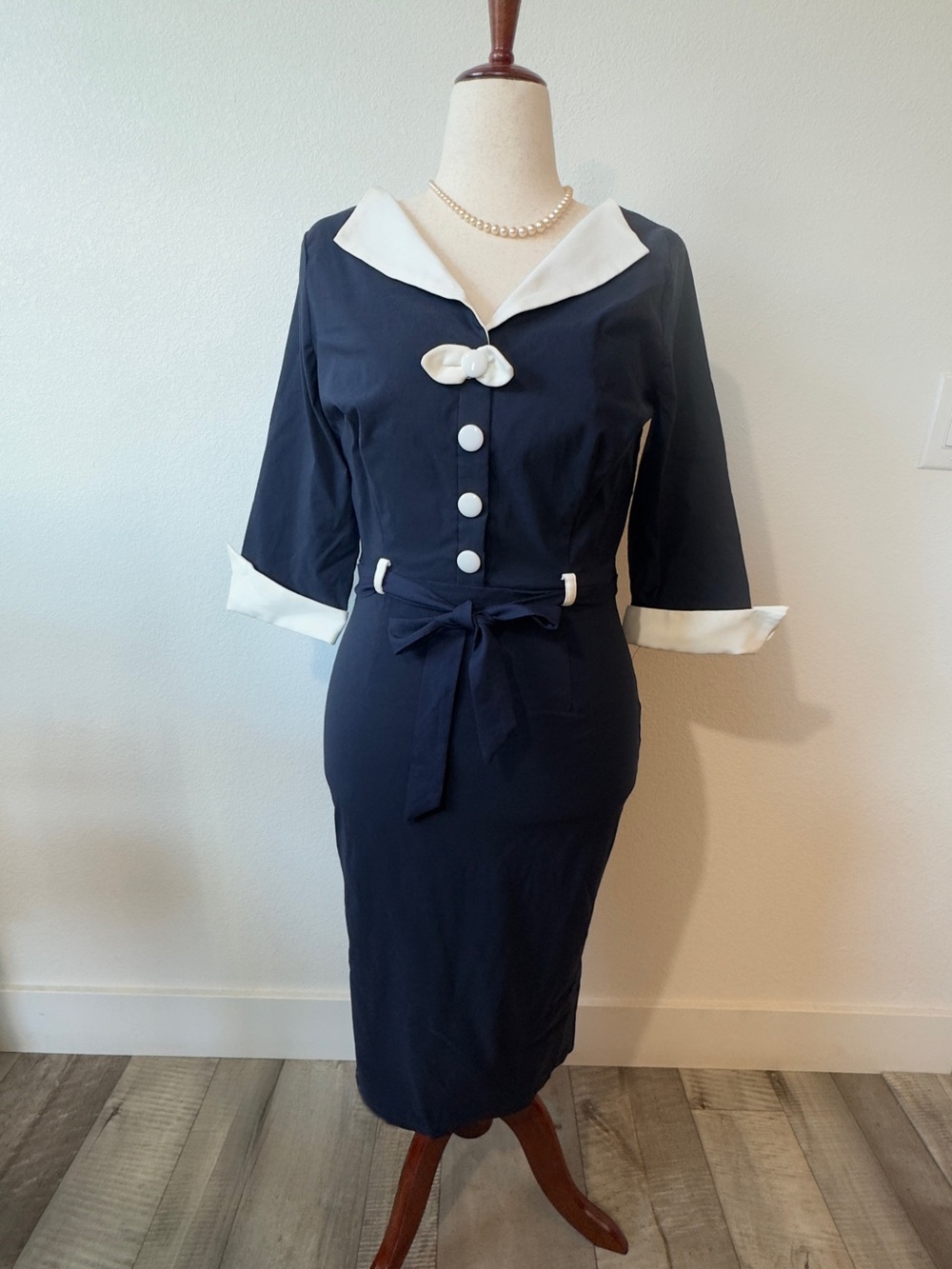Collectif Navy and White Retro Sailor Midi Dress